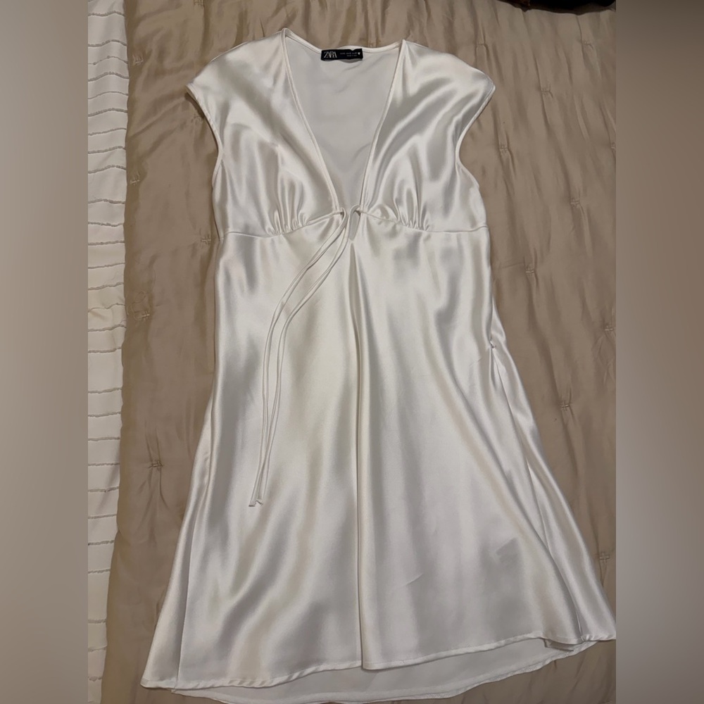 Zara Satin Mini Dress in Ivory White